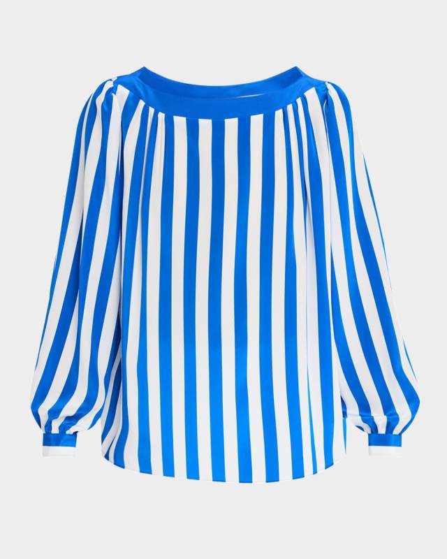 Striped Silk Long-Sleeve Blouse